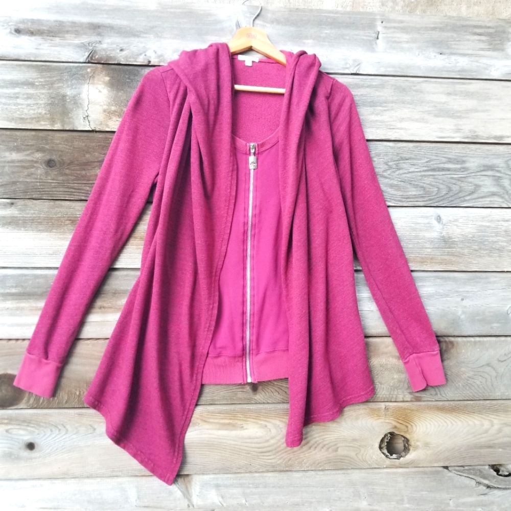Pink Lotus Hooded Jacket XS, Pink. One Piece Wrap Style with Zipper.